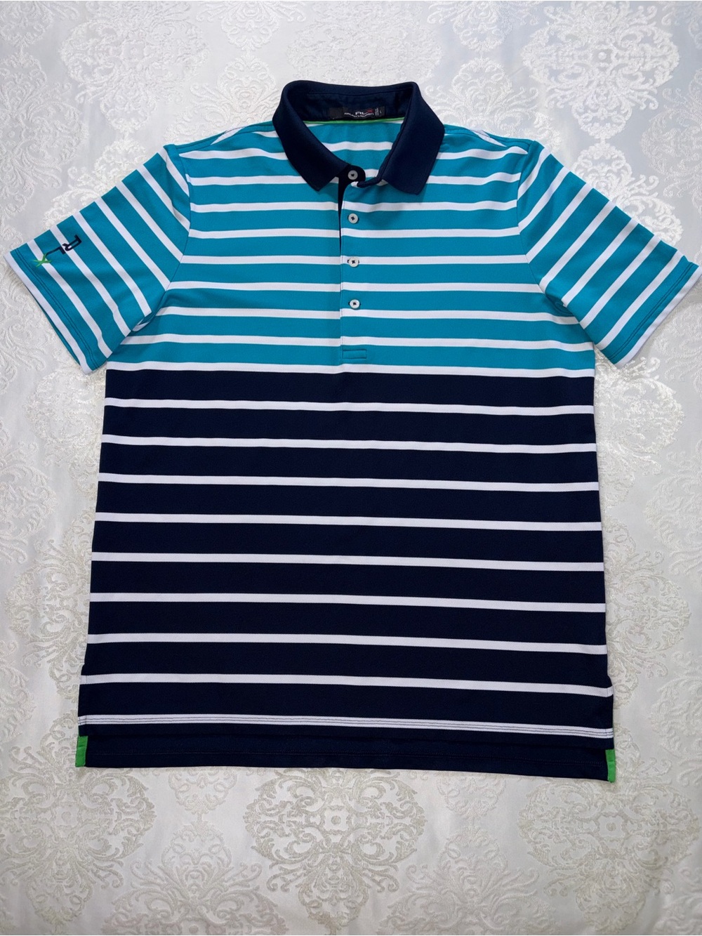 Ralph Lauren RLX Golf Athletic Polo Navy & Blue Striped Size Large